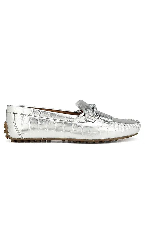 Silver Croco Textured Moccasins