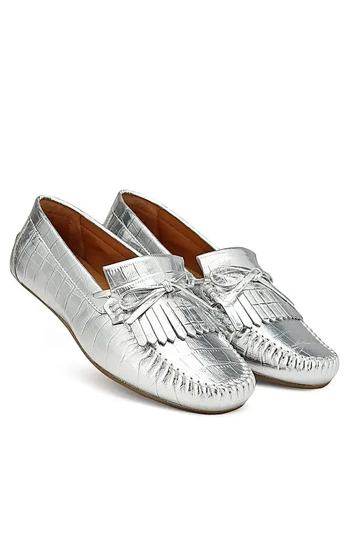 Silver Croco Textured Moccasins