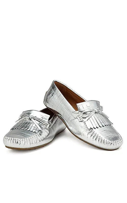 Silver Croco Textured Moccasins