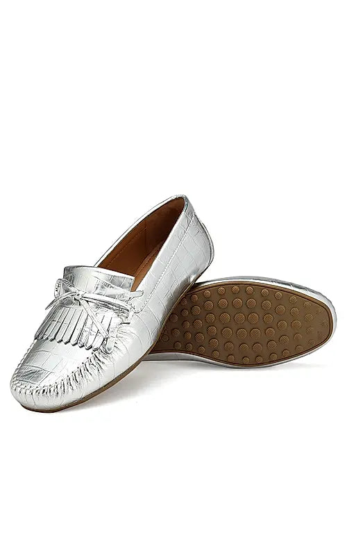 Silver Croco Textured Moccasins