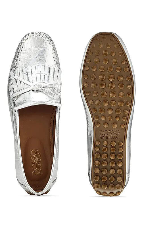 Silver Croco Textured Moccasins