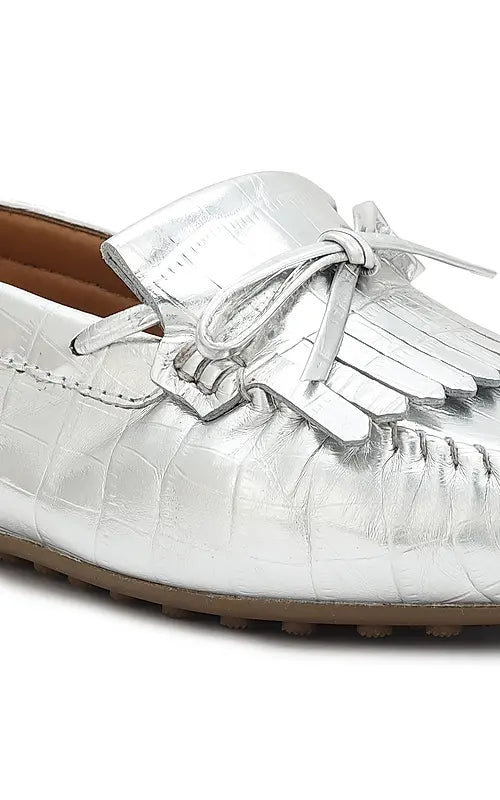 Silver Croco Textured Moccasins