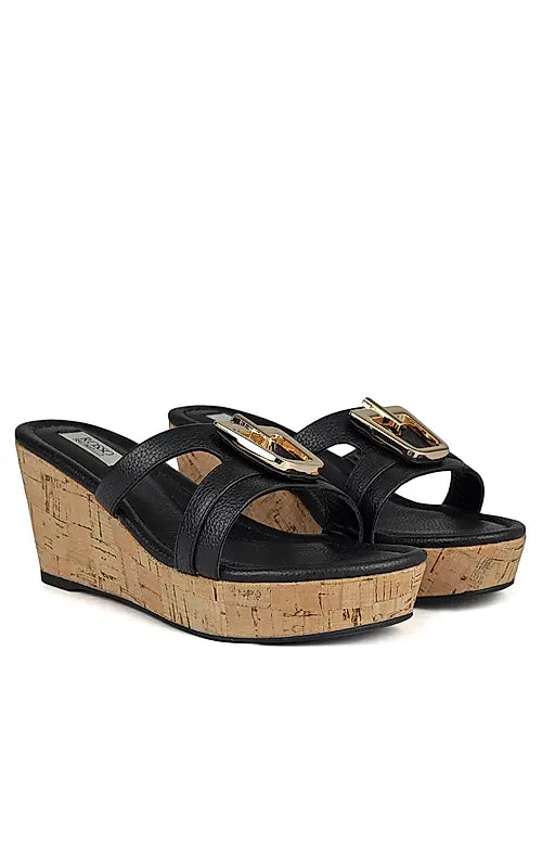 Black Leather Wedges With Buckle