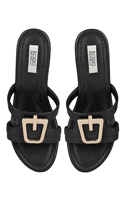 Black Leather Wedges With Buckle