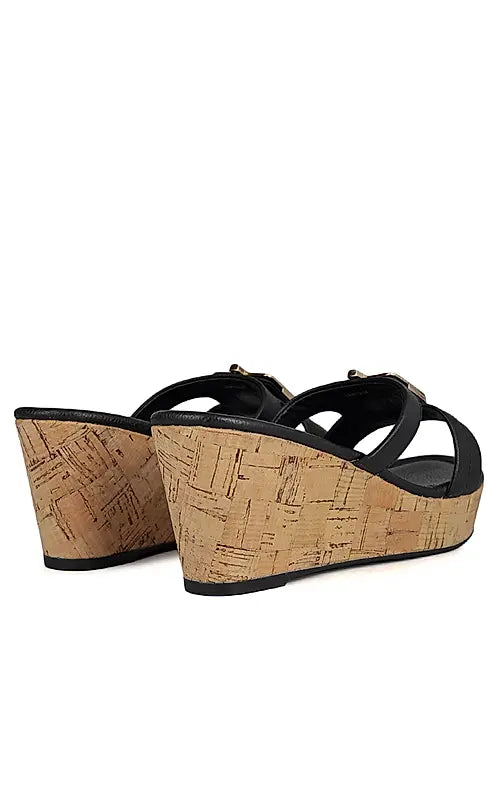 Black Leather Wedges With Buckle