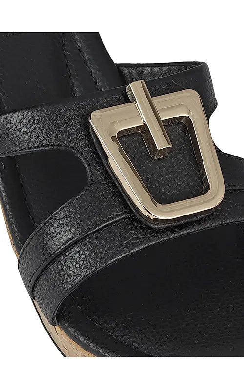 Black Leather Wedges With Buckle