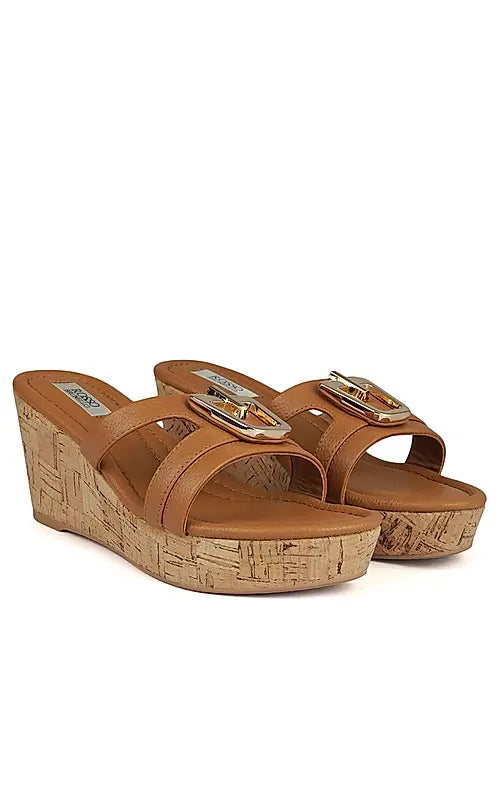 Tan Leather Wedges With Buckle