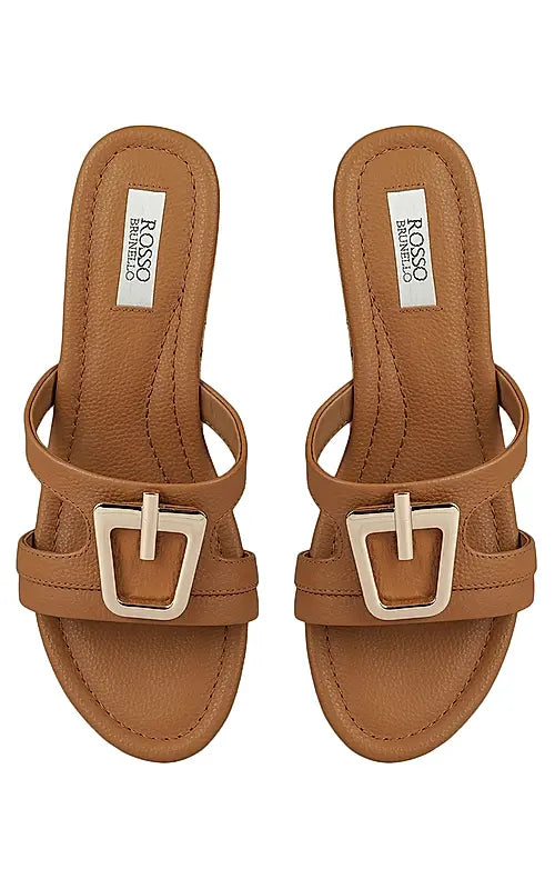 Tan Leather Wedges With Buckle