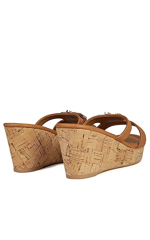 Tan Leather Wedges With Buckle