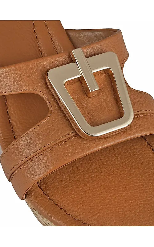 Tan Leather Wedges With Buckle