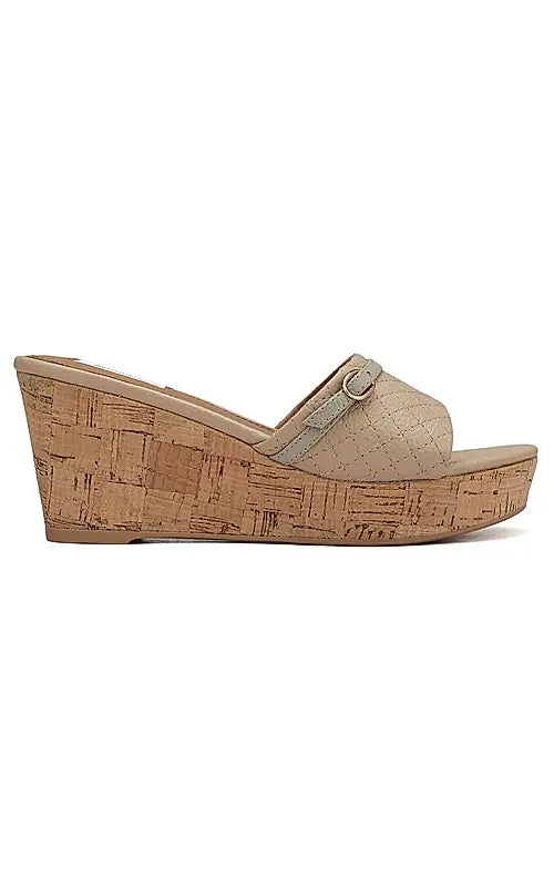 Beige Textured Leather Wedges