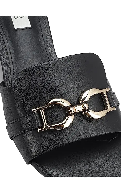 Black Block Heels With Buckle