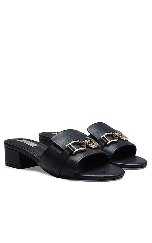 Navy Block Heels With Buckle