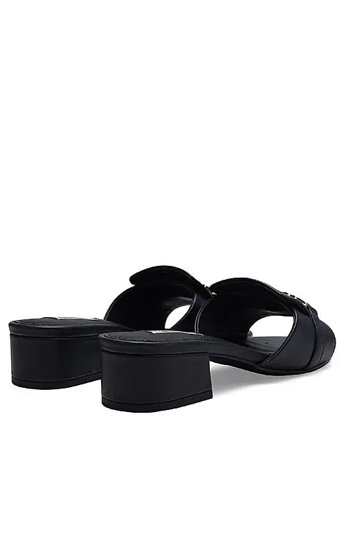 Navy Block Heels With Buckle