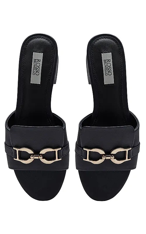 Navy Block Heels With Buckle