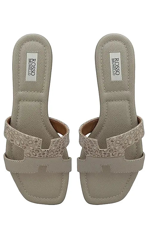 Beige Croco Textured Flats