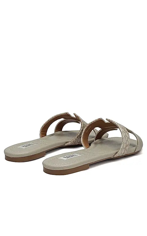 Beige Croco Textured Flats