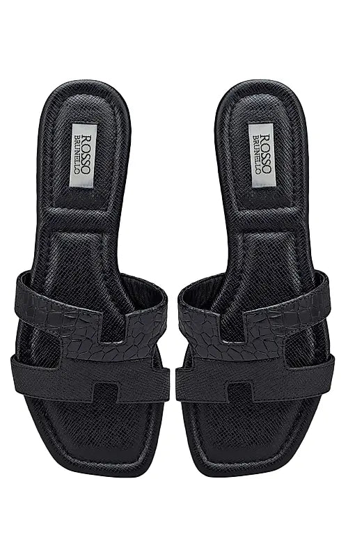Black Croco Textured Flats