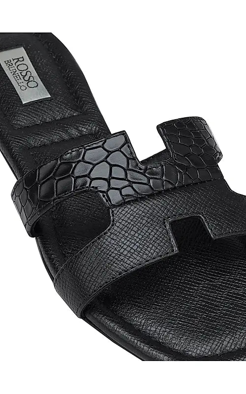Black Croco Textured Flats