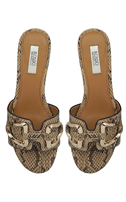 Beige Snake Textured Block Heels