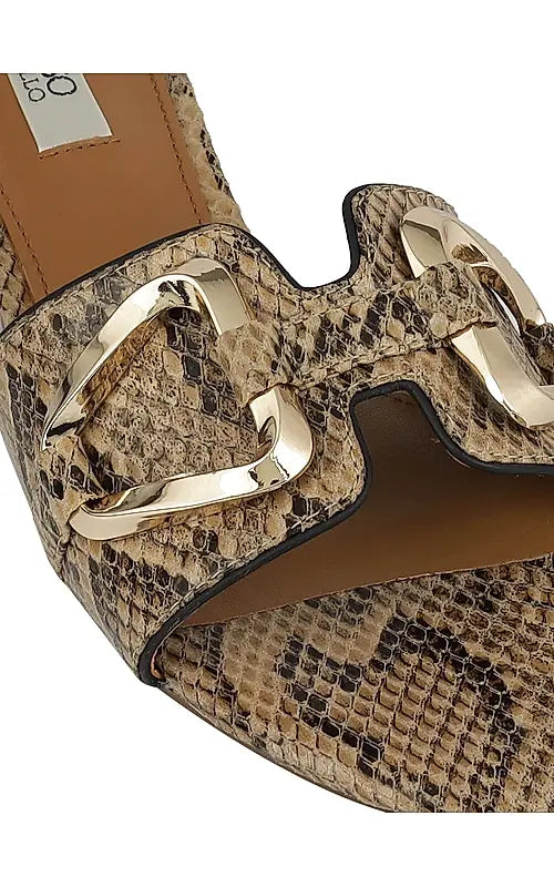 Beige Snake Textured Block Heels