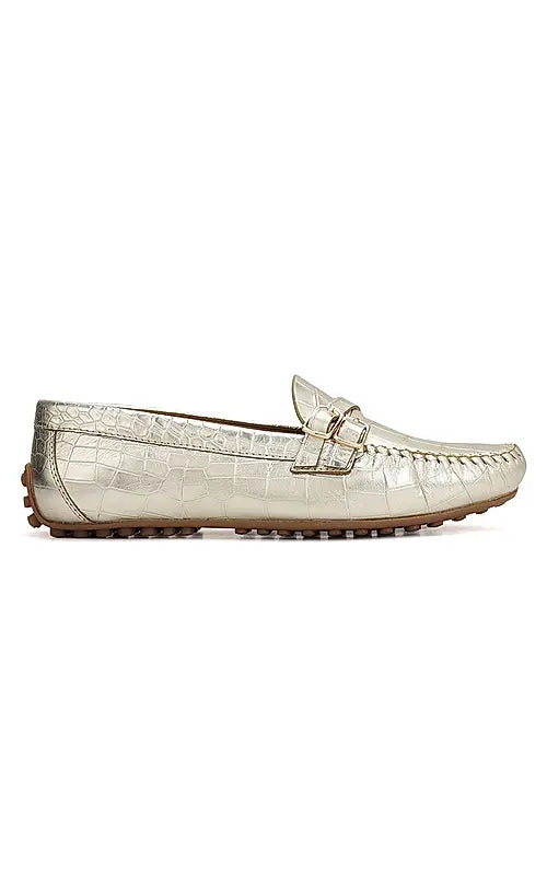 Gold Croco Textured Moccasins