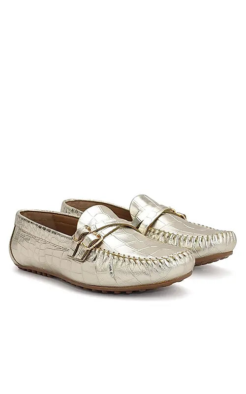 Gold Croco Textured Moccasins