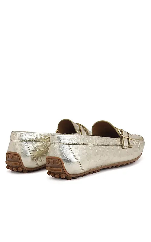 Gold Croco Textured Moccasins