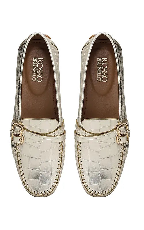 Gold Croco Textured Moccasins