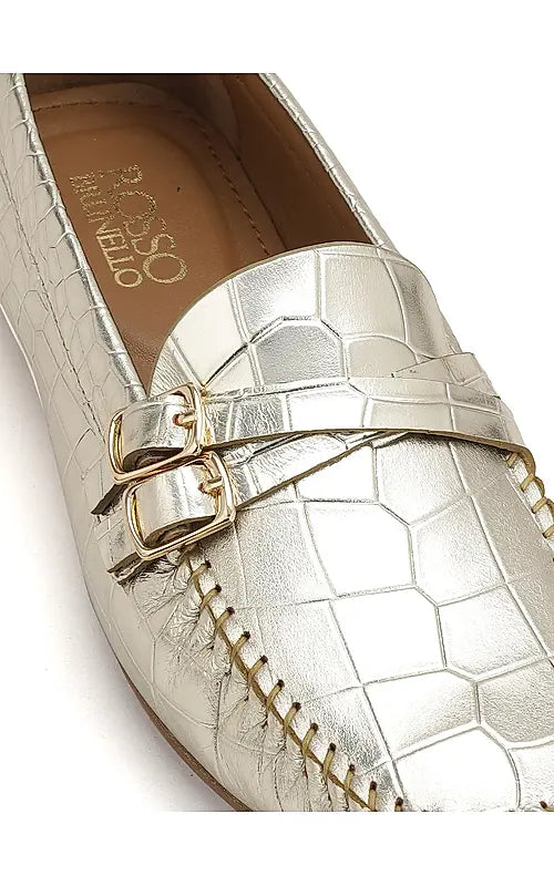 Gold Croco Textured Moccasins