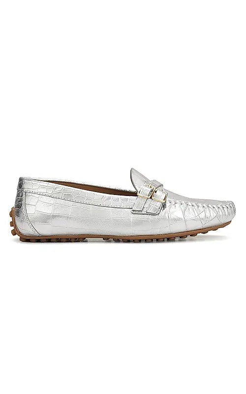 Silver Croco Textured Moccasins