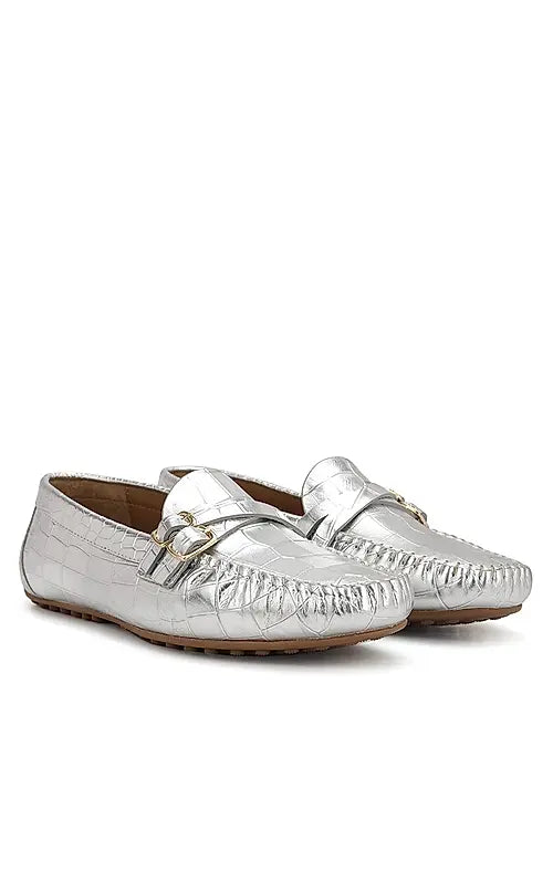 Silver Croco Textured Moccasins