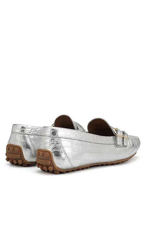 Silver Croco Textured Moccasins