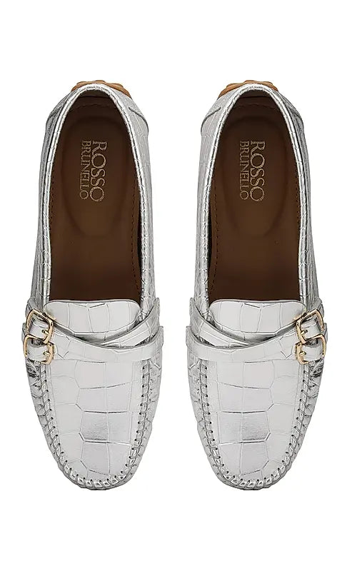 Silver Croco Textured Moccasins