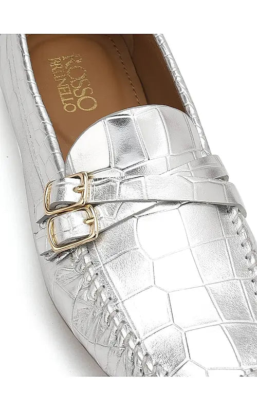 Silver Croco Textured Moccasins