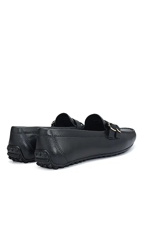 Black Plain Leather Moccasins