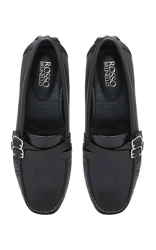 Black Plain Leather Moccasins