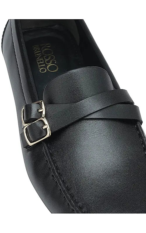 Black Plain Leather Moccasins