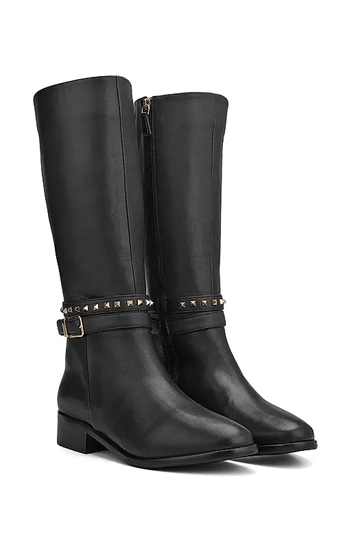 Black Studded Leather Boots