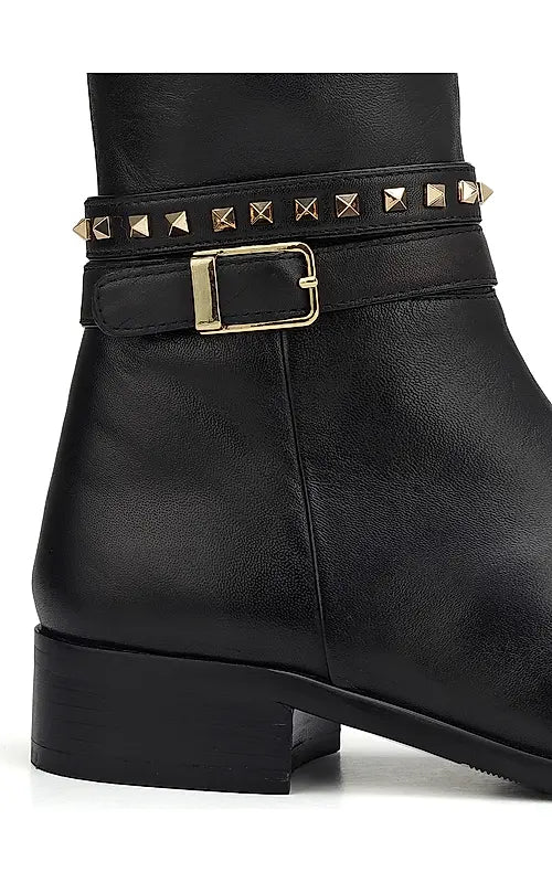 Black Studded Leather Boots