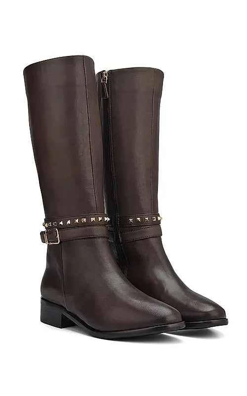 Brown Studded Leather Boots