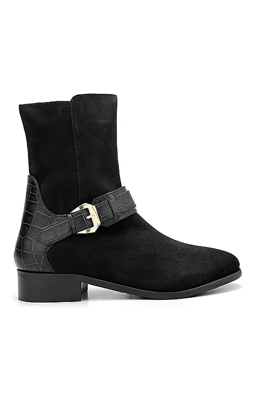 Black Suede Leather Ankle Boots
