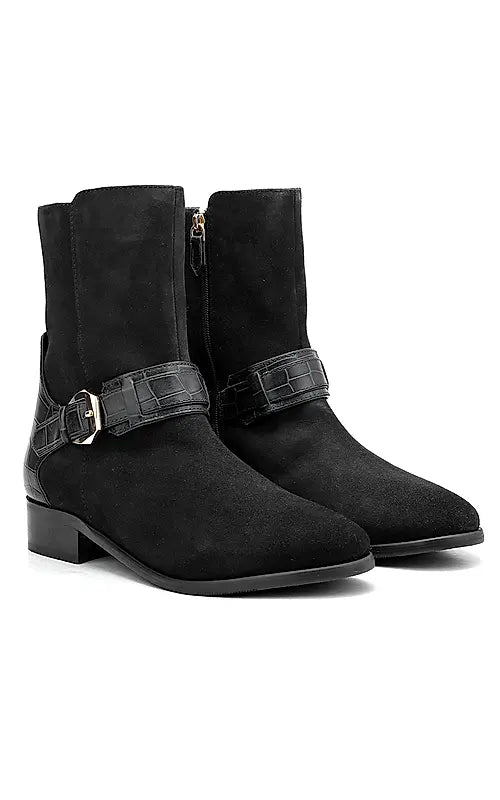Black Suede Leather Ankle Boots