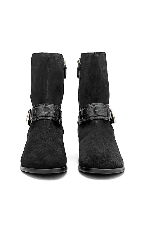Black Suede Leather Ankle Boots