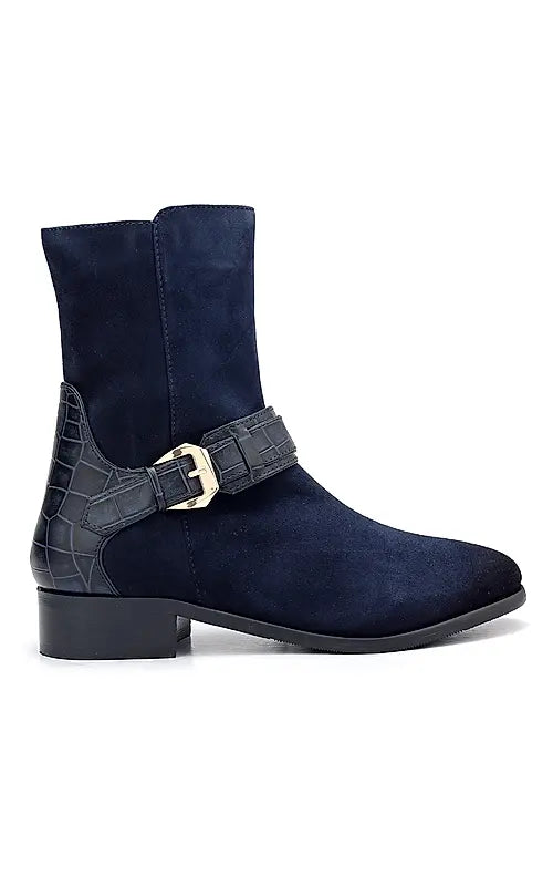 Blue Suede Leather Ankle Boots
