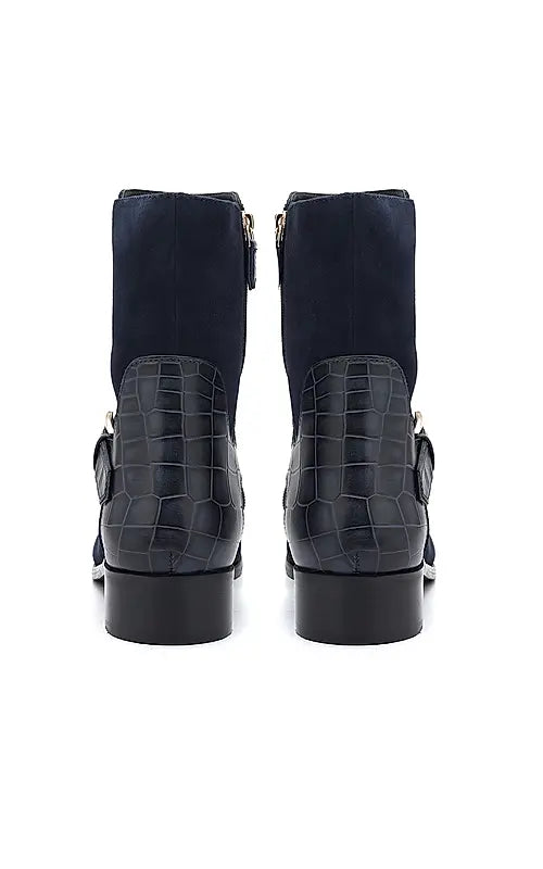 Blue Suede Leather Ankle Boots