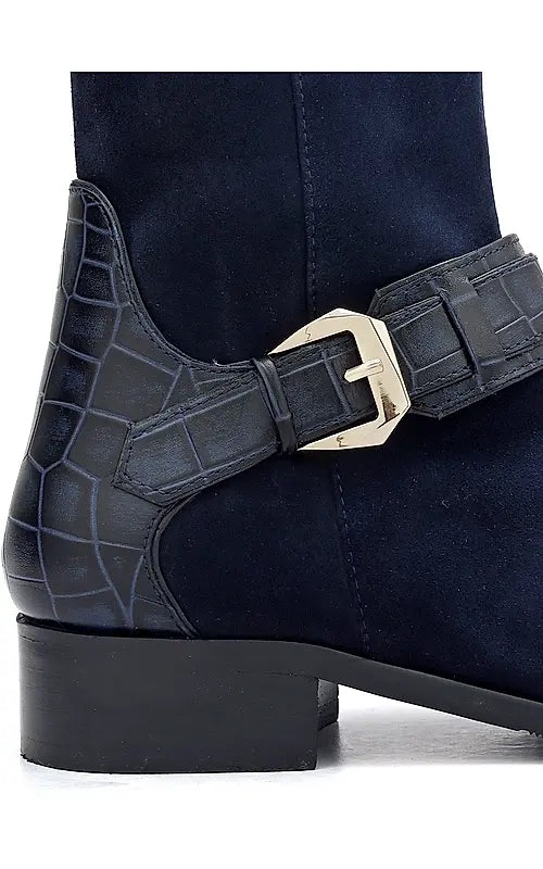Blue Suede Leather Ankle Boots