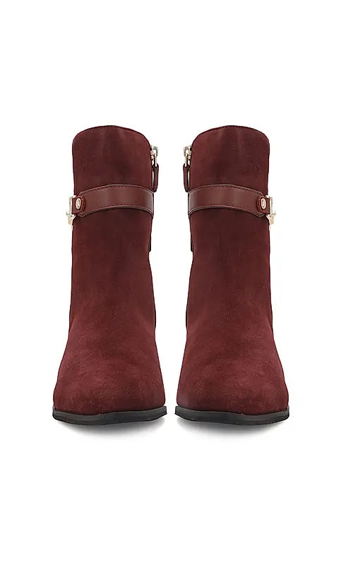 Burgundy Suede Leather Ankle Boots