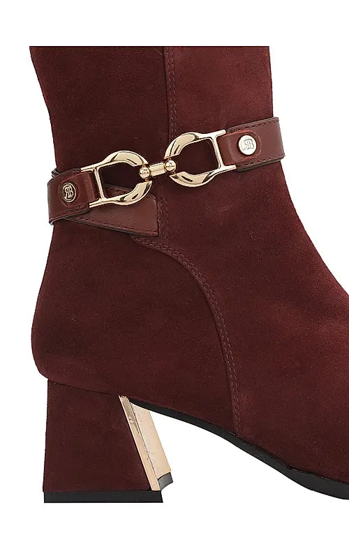 Burgundy Suede Leather Ankle Boots