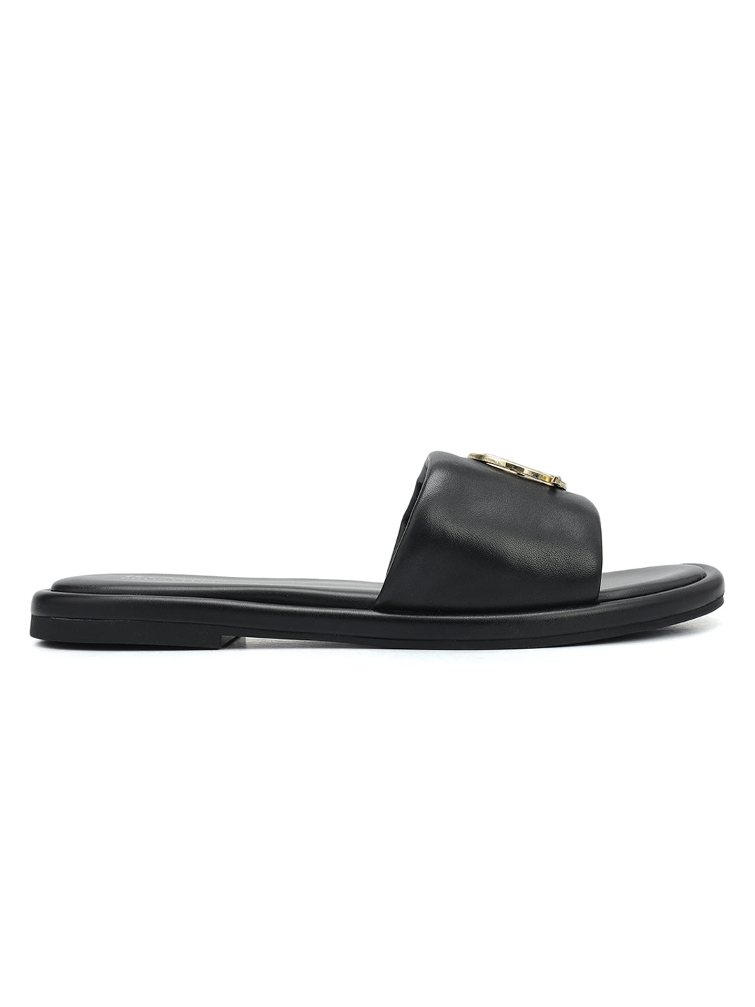Black Sliders With Logo Buckle